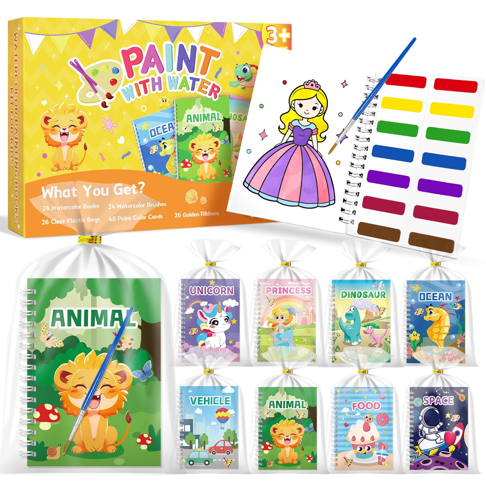 SOCOLER 24 water coloring books bulk set with brushes, ideal for party favors and classroom gifts.