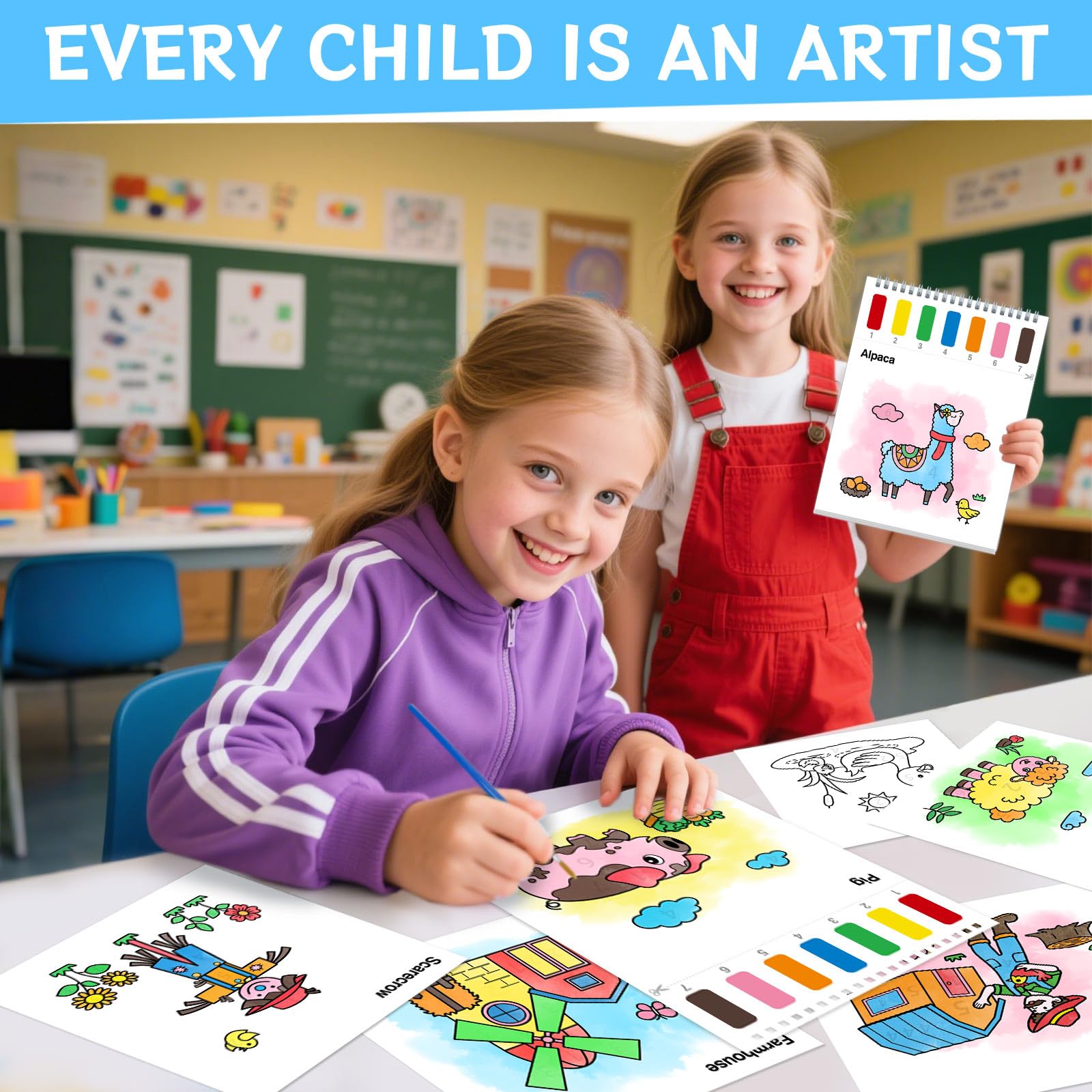 SOCOLER Farm color palette and brushes support mess-free painting for kids.