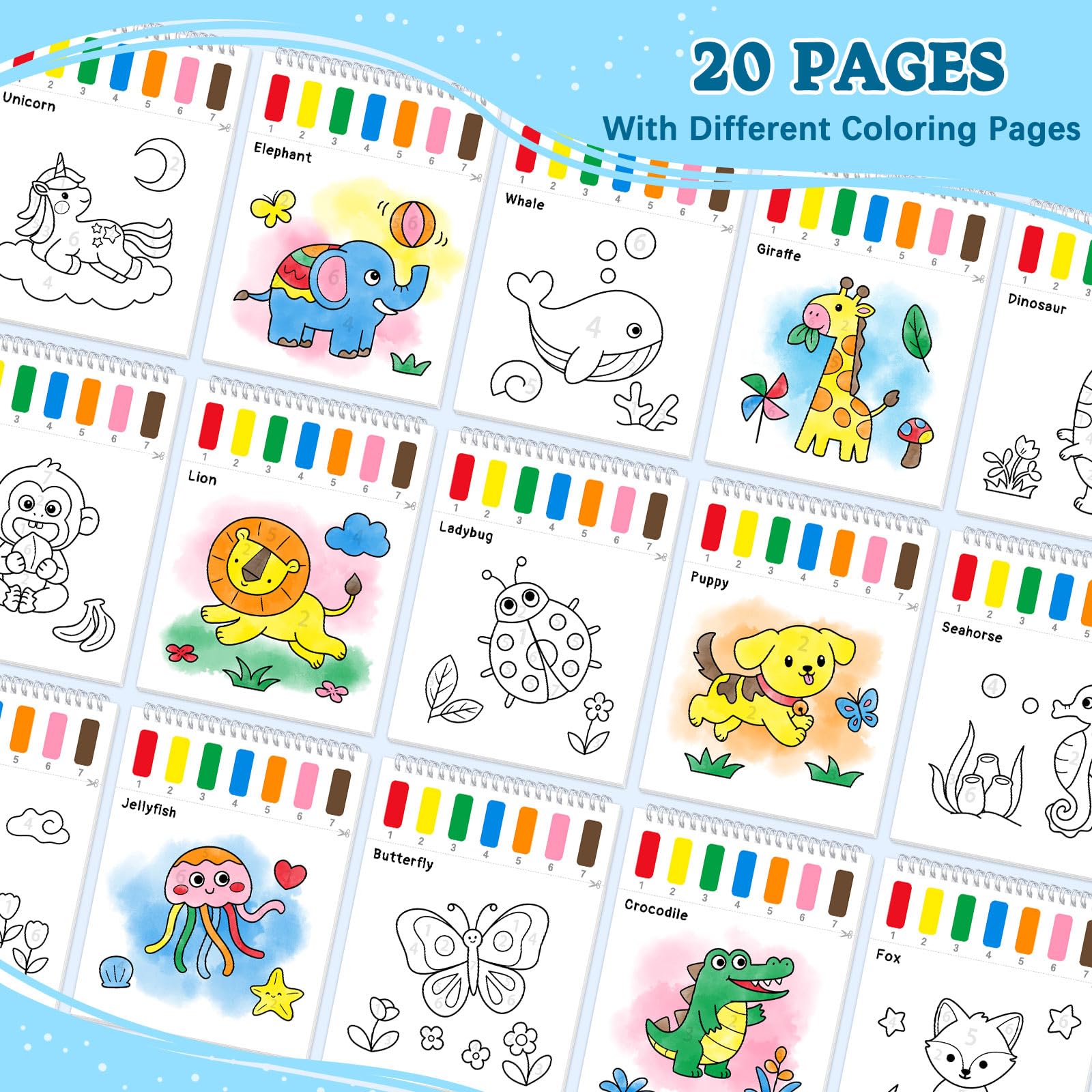 SOCOLER Paint with Water animal pages 01, beginner-friendly setup with brushes