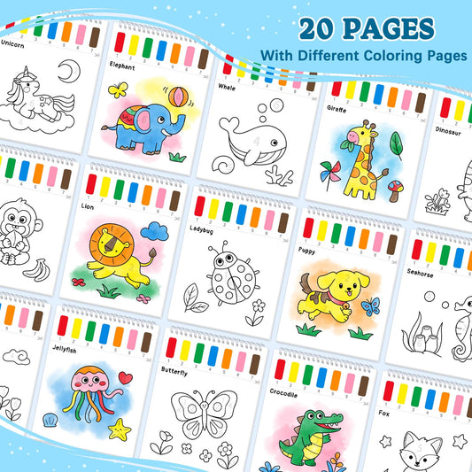 SOCOLER Paint with Water animal pages 01, beginner-friendly setup with brushes