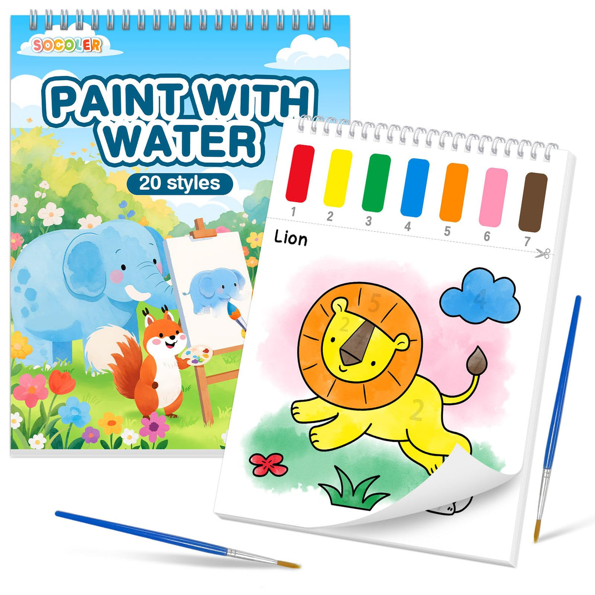 SOCOLER Paint with Water animal pages cover shows the mess-free art starter for kids