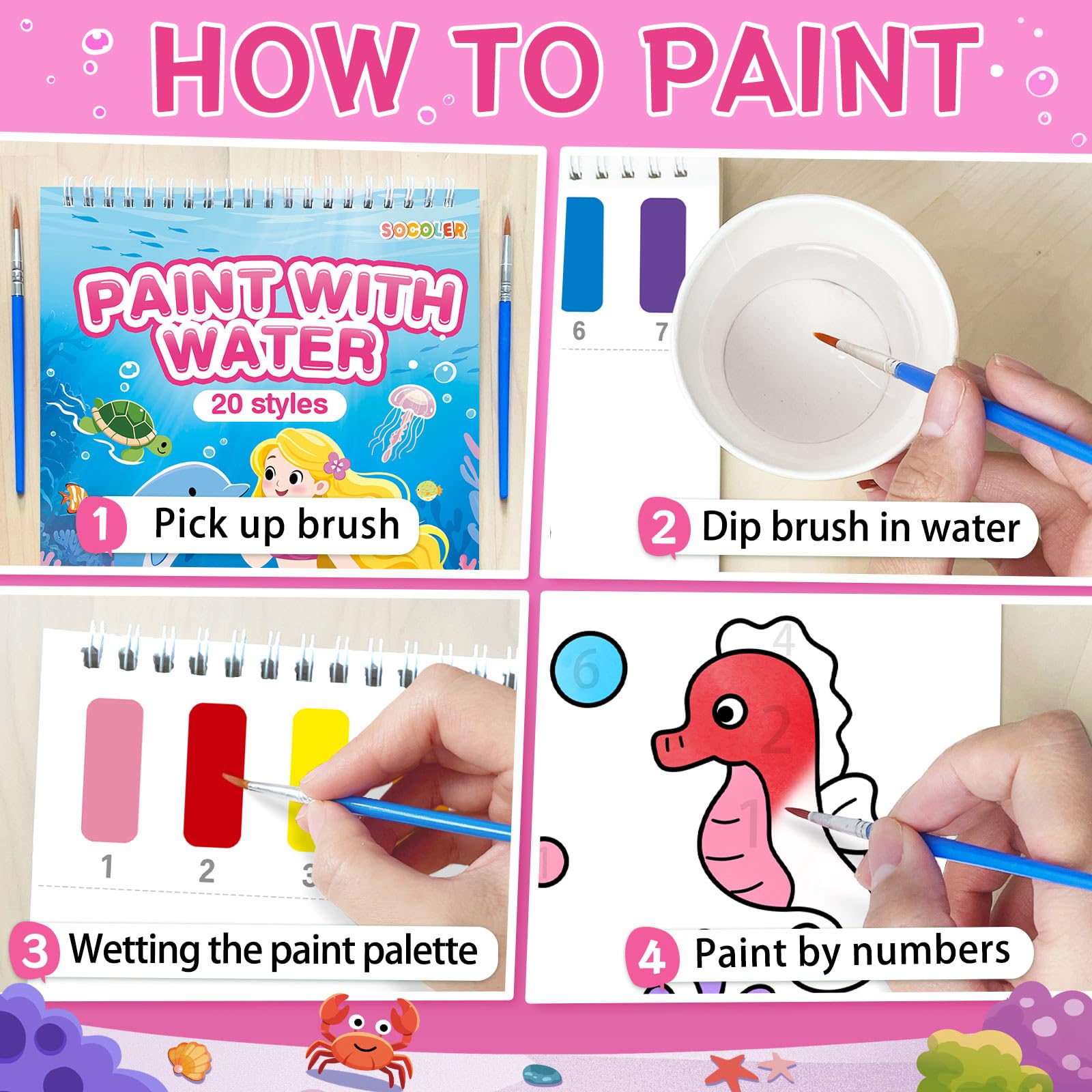 SOCOLER Sea World two brushes included for mess-free painting