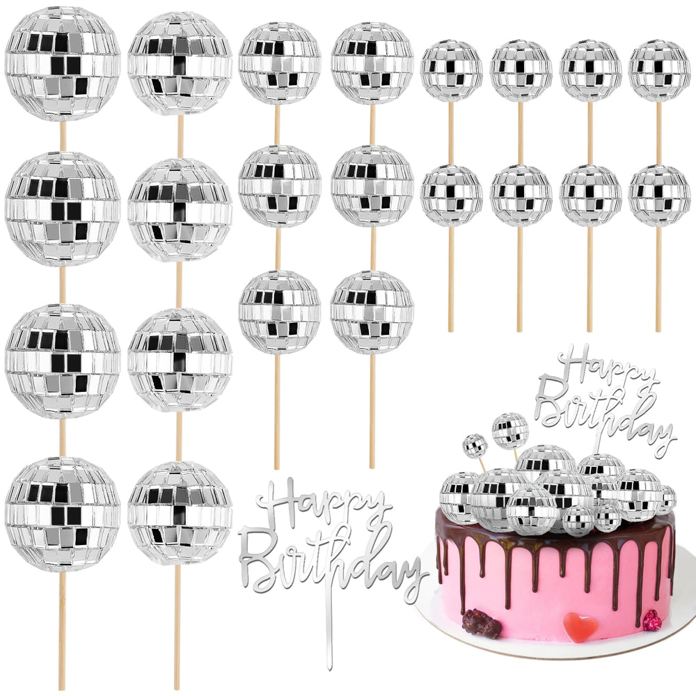 Soelomu disco ball toppers 1.6 inch add retro sparkle to birthday cakes.