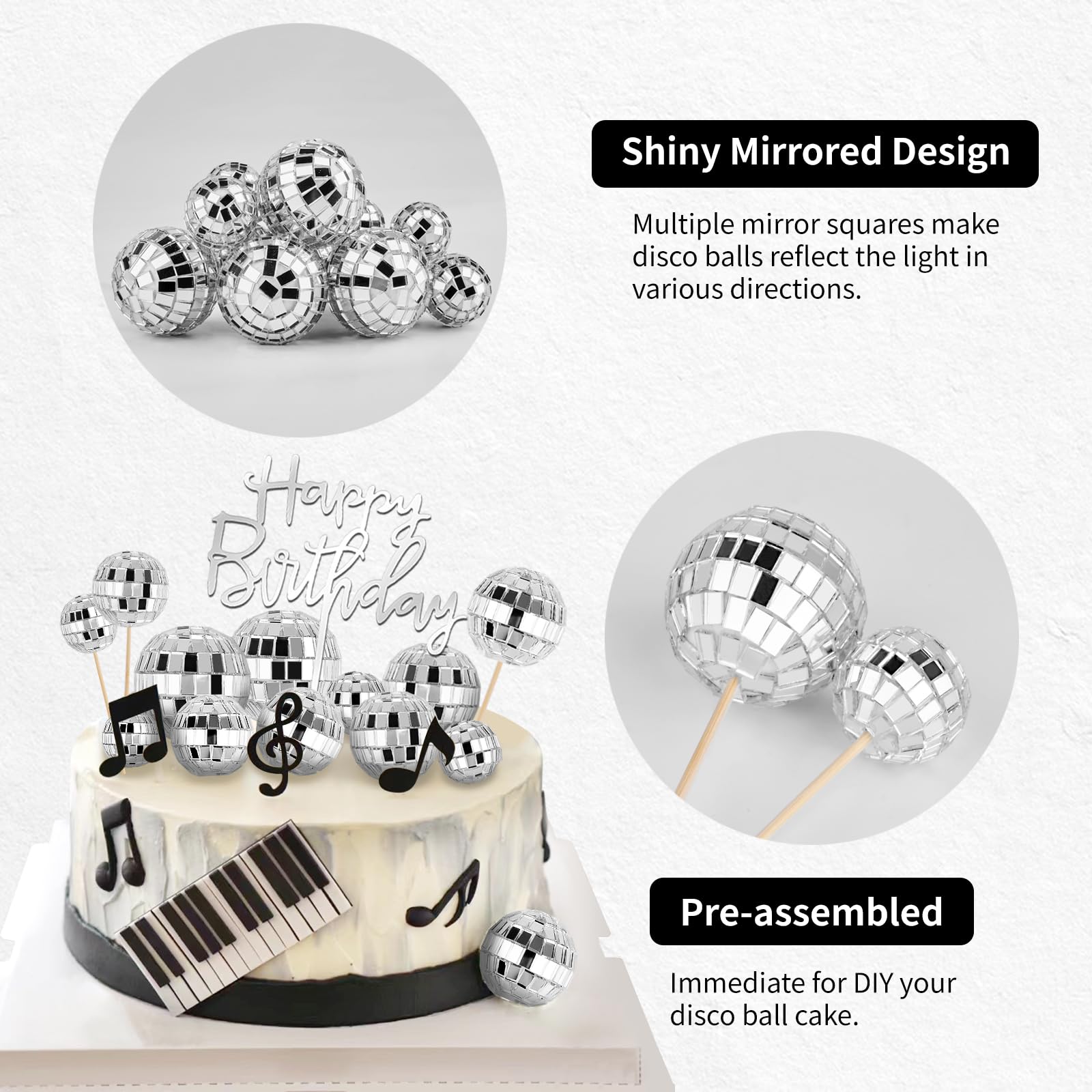 Soelomu disco ball toppers 1 inch provide durable cake accents with shine.