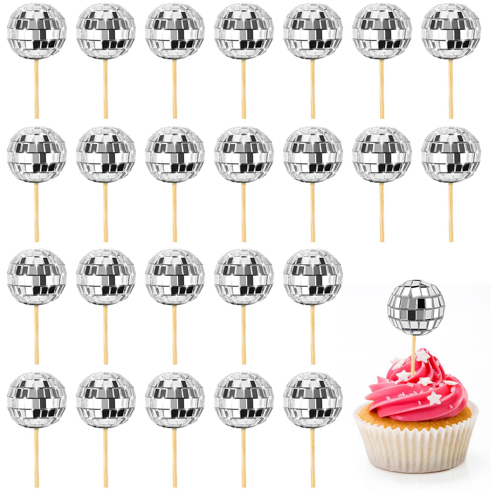 Soelomu disco ball cupcake toppers reflect light for festive party décor