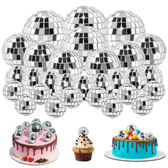 Soelomu disco balls 0.8-inch for cupcakes, adding dazzling rainbow reflections.