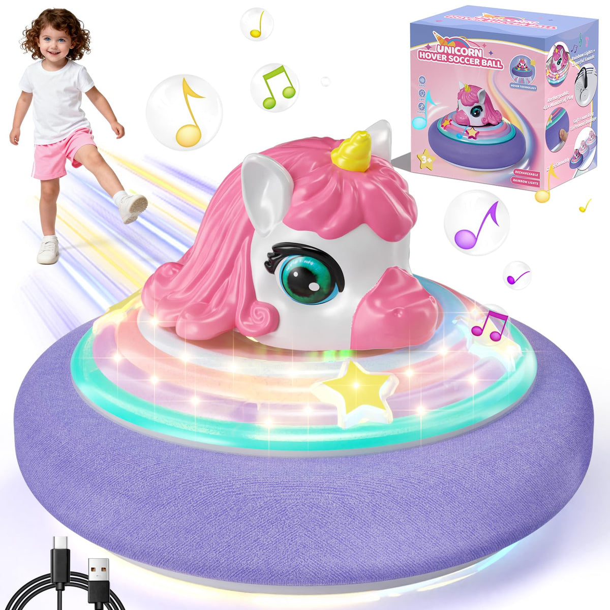 SOGAWEBB Unicorn Hover Ball, front view, safe indoor play