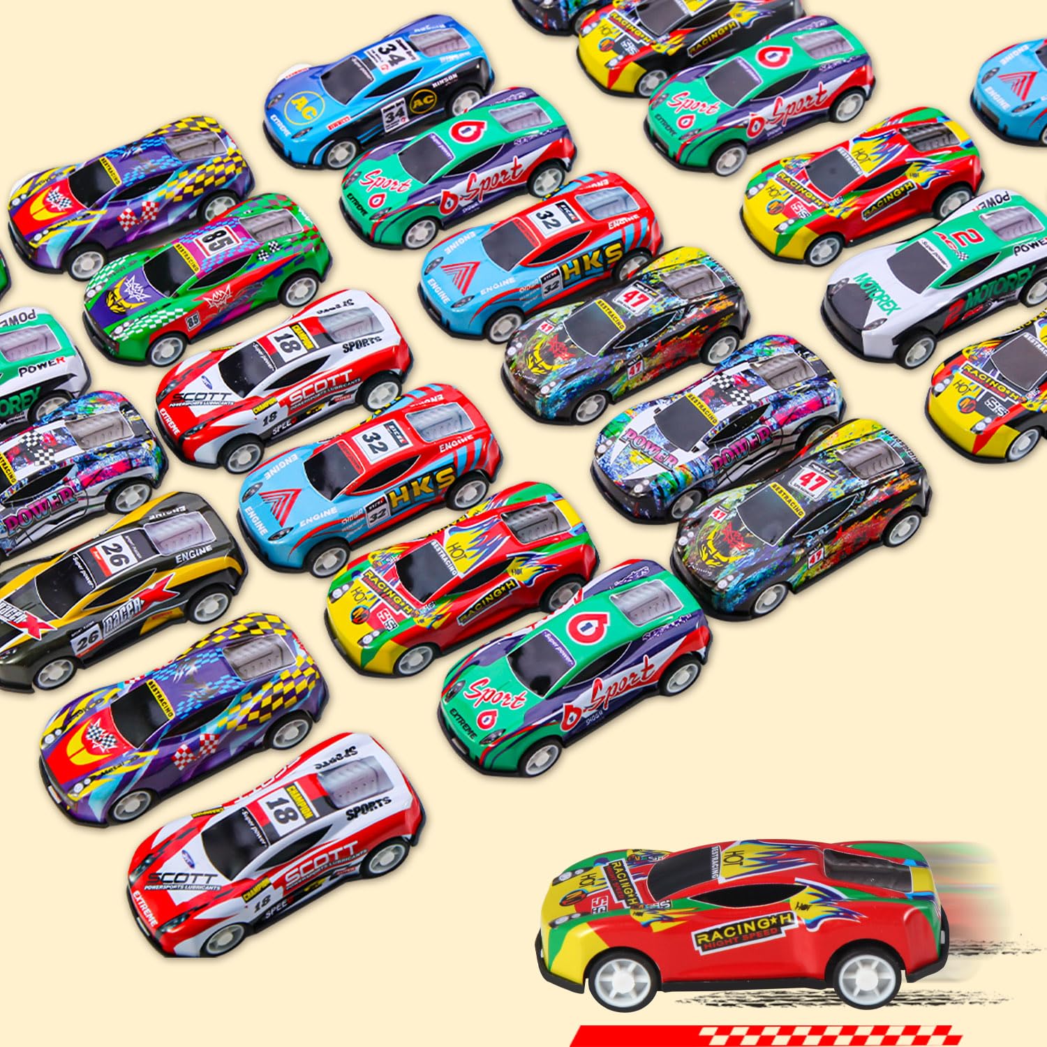 soi-meme 30-pack pull back cars front view with bright colors for safe play