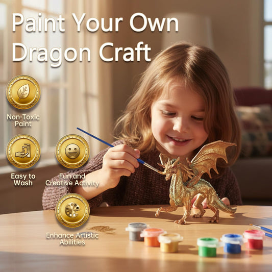 SOLDAY kit includes paints and brushes to customize dragon figurines