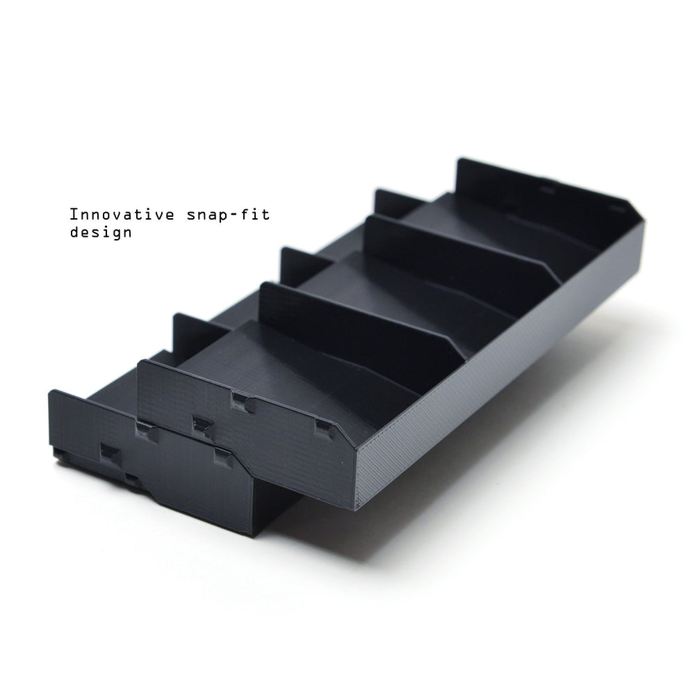 Solid Factory card tray fits in the game box for compact setup