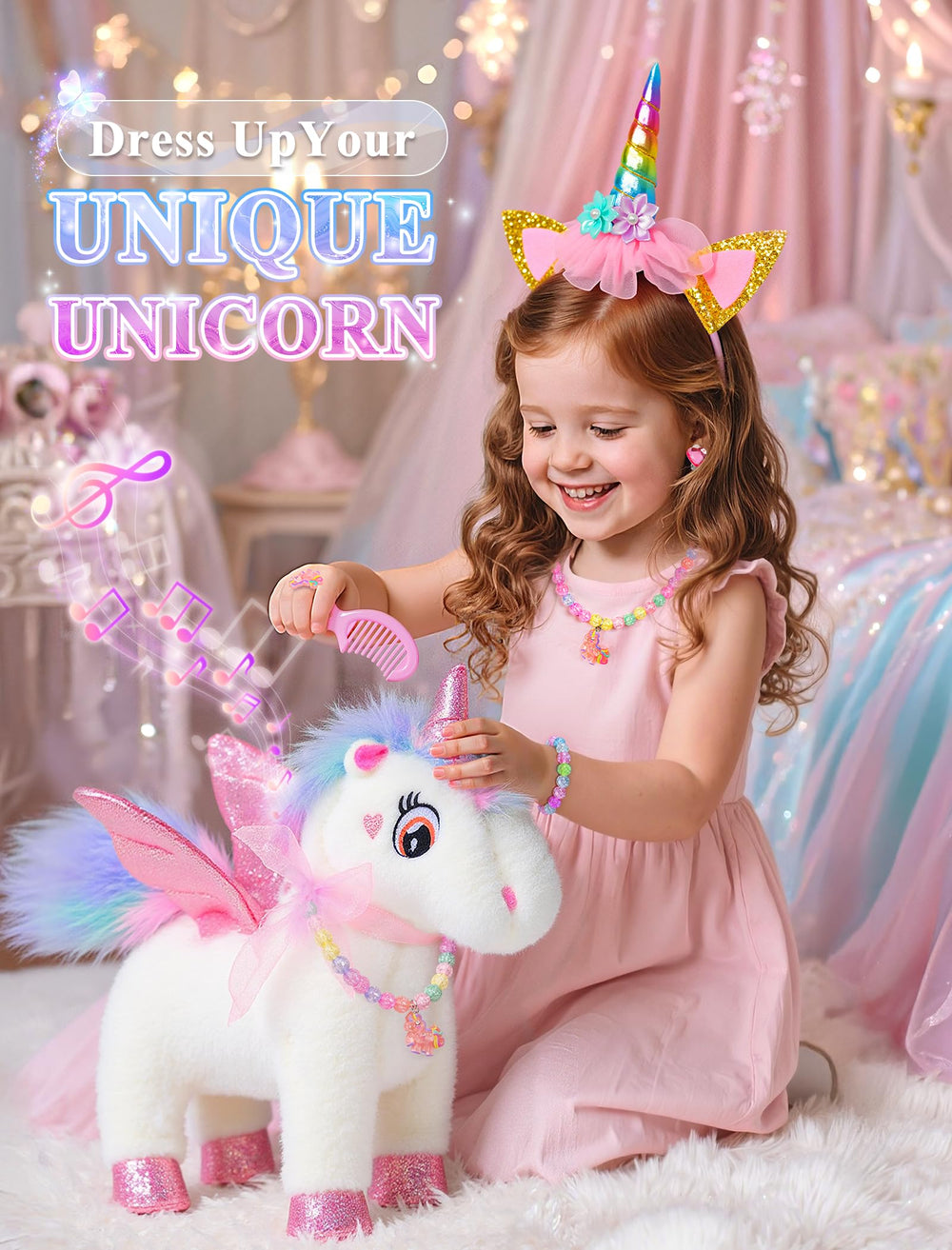 SOLIEHOO unicorn cape with LED lights creates magical night-time visuals.