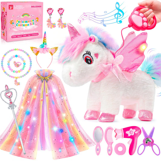 SOLIEHOO unicorn toy walking with remote leash for interactive play.