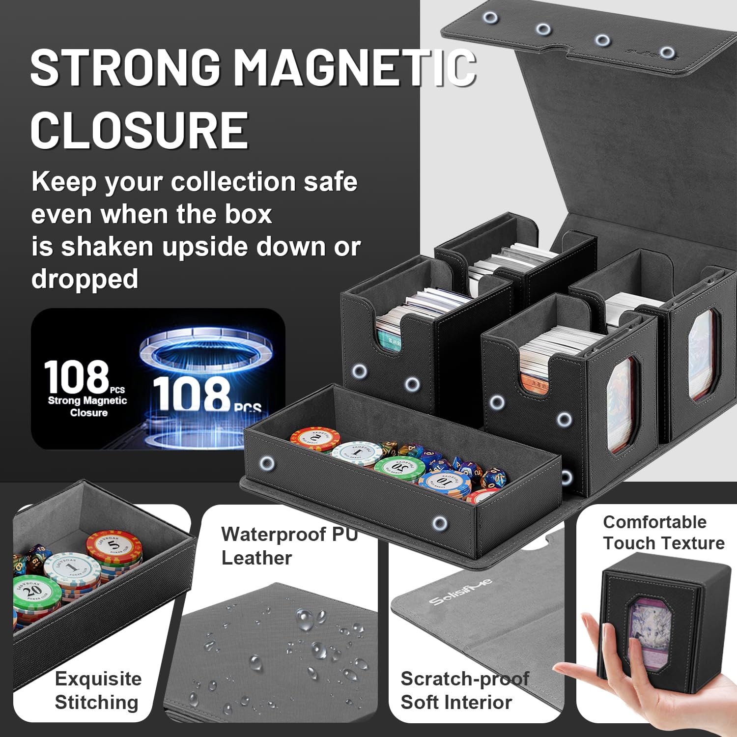 Solisifime trading card box supports double-sleeved cards for safer storage