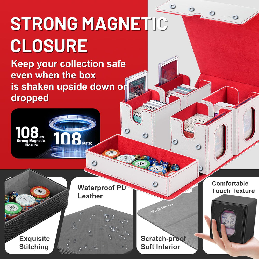 Solisifime trading card storage box deck cases with covers support easy transport of multiple decks.