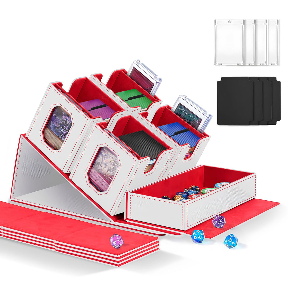 Solisifime trading card storage box front view emphasizes premium PU leather protection for your collection.