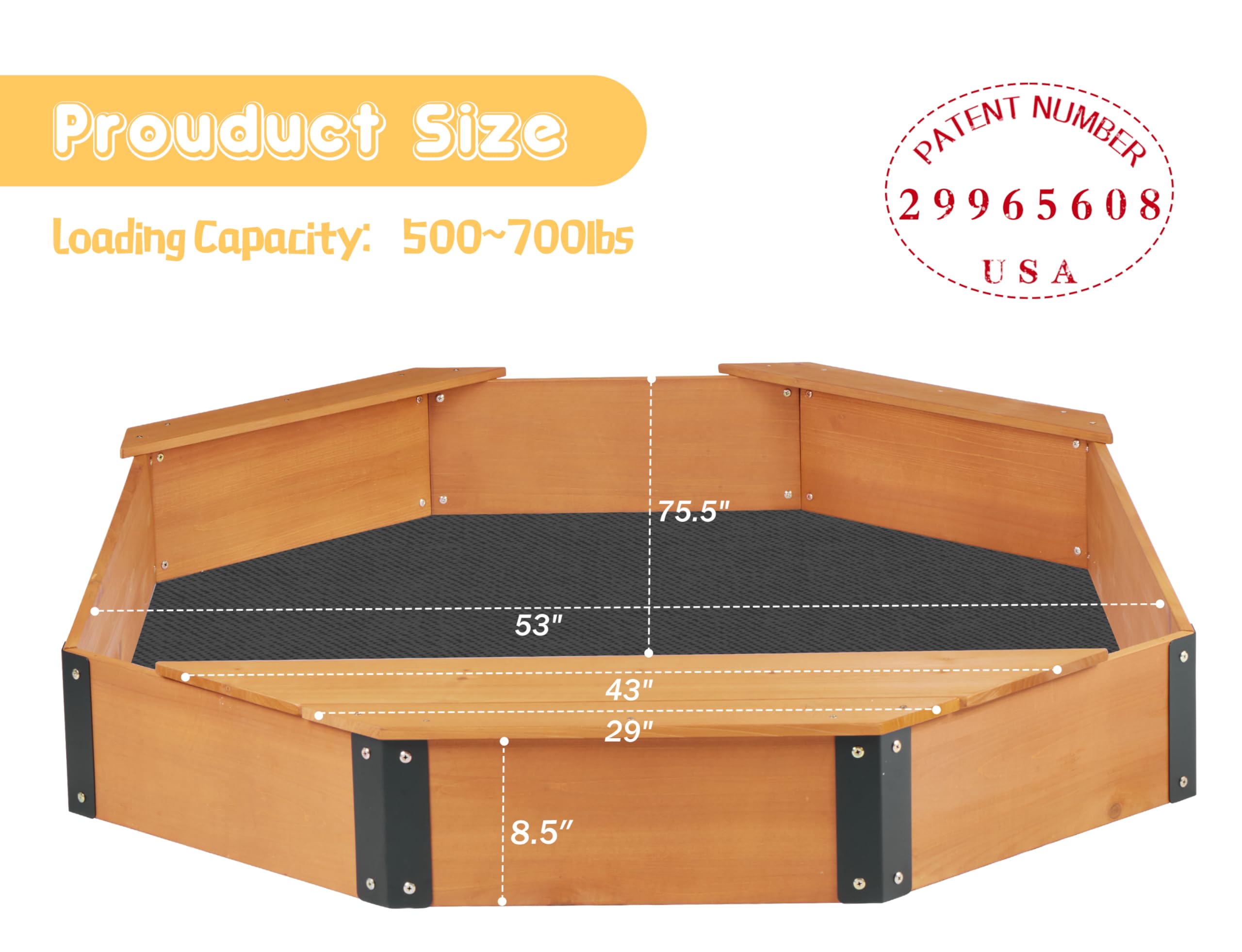SoliWood octagon sandbox benches around the edge for seating.