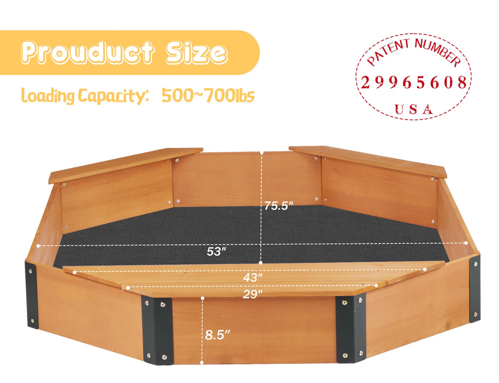 SoliWood octagon sandbox benches around the edge for seating.