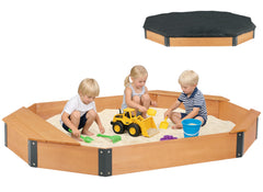 SoliWood octagon sandbox with rain cover protecting outdoor play area.
