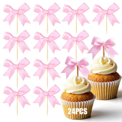 Solldgt pink bow cupcake topper adds elegant charm to baby showers.