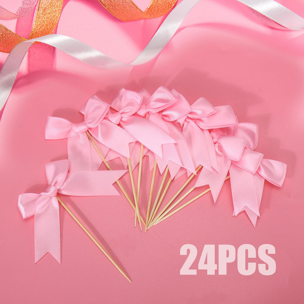 Solldgt pink bow cupcake topper coordinates with pastel desserts.