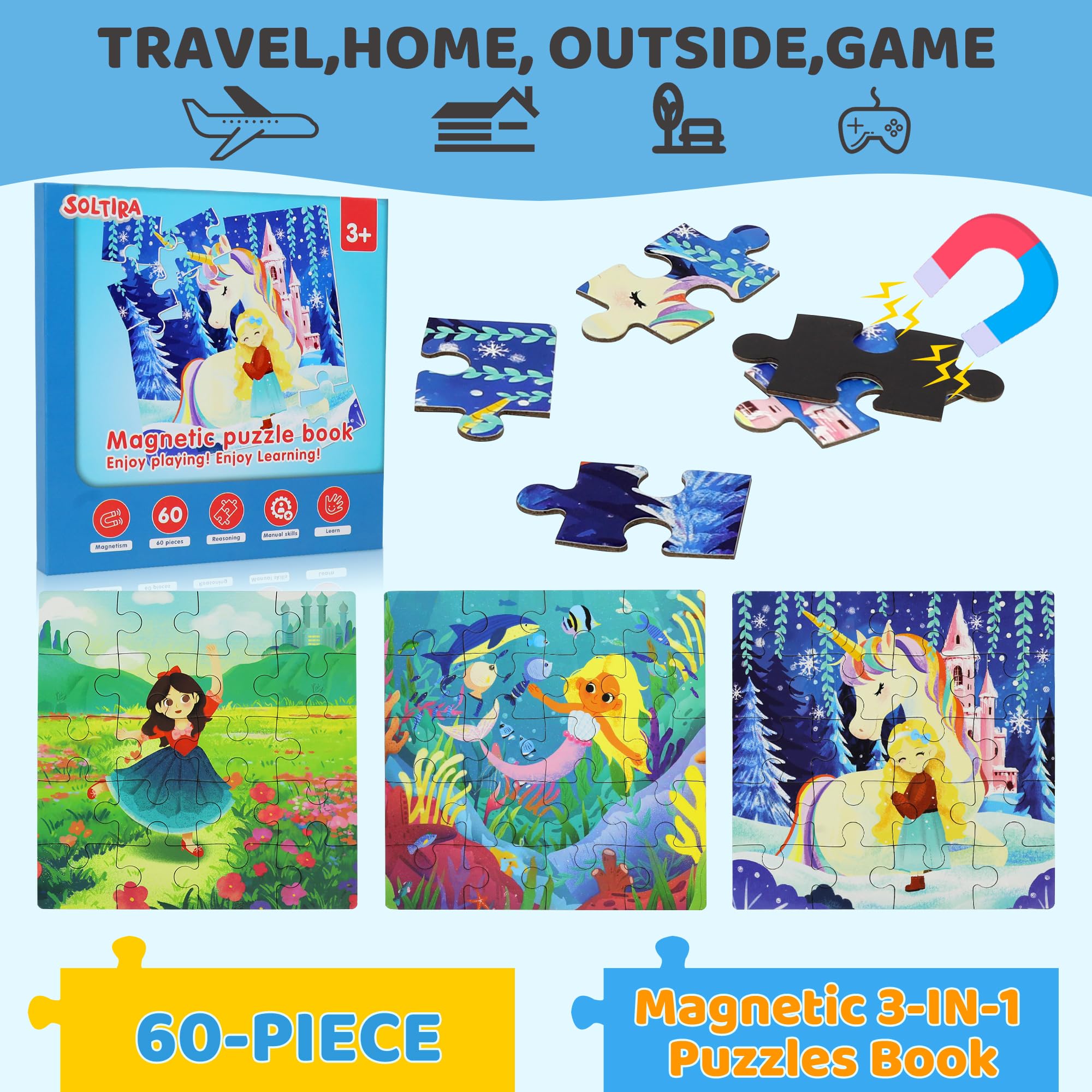 SOLTIRA magnetic puzzle pieces stay securely connected for travel and quiet time.