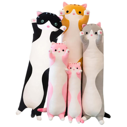 Somao long cat pillow in gray, full length for lounging and sleep comfort.