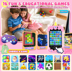 Sompaty app icons illustrating learning and fun on the 2.8 inch screen
