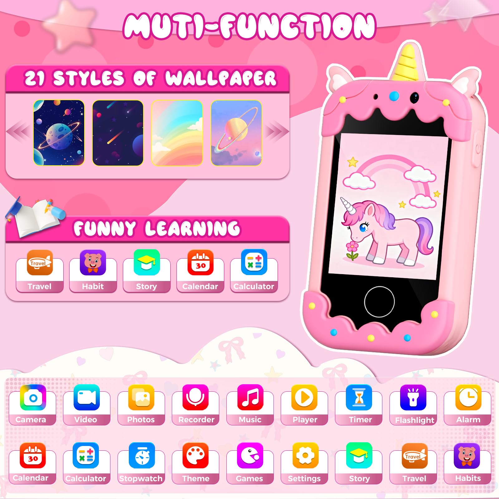 Sompaty Kids Smart Phone dual camera shows kid friendly photography ready to play