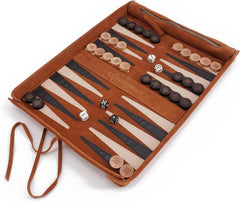 Sondergut Deluxe Backgammon board rolled for travel on the go