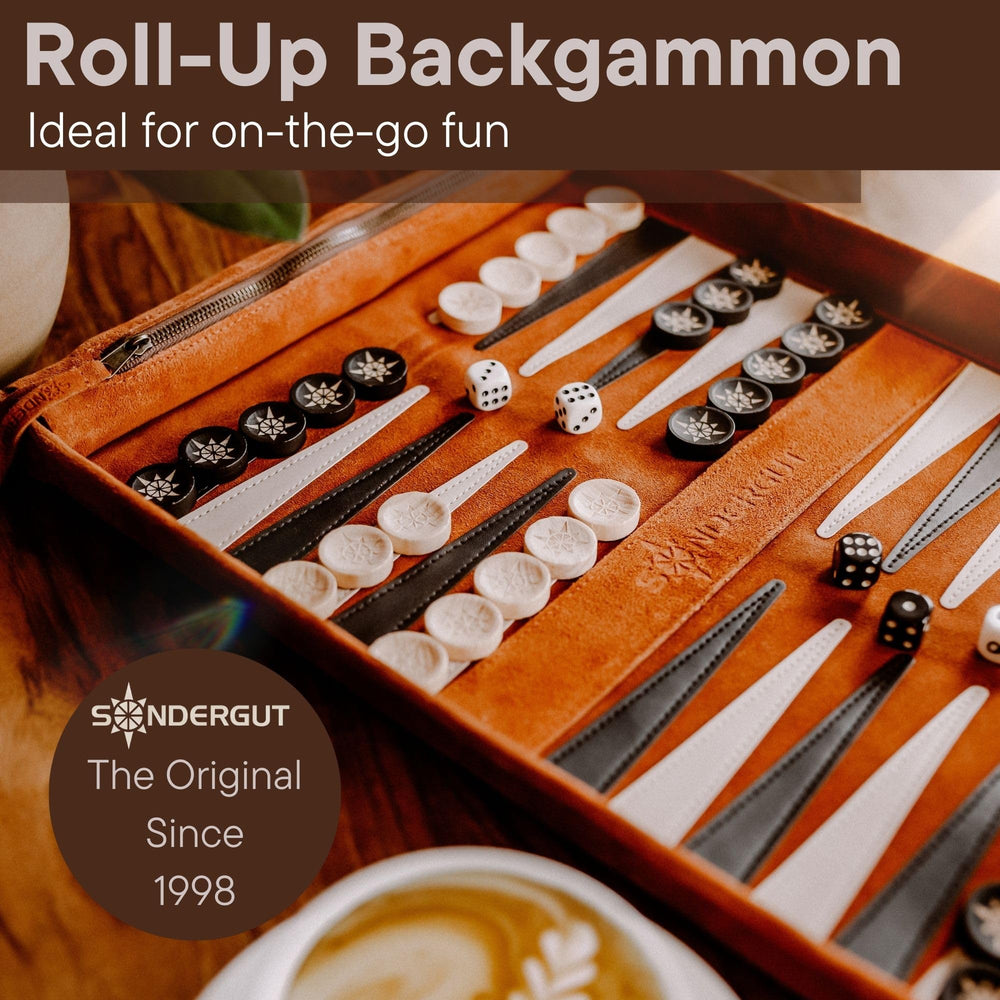 Dice and pieces with zippered pouch from Sondergut Deluxe Backgammon
