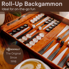 Dice and pieces with zippered pouch from Sondergut Deluxe Backgammon