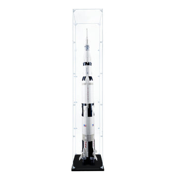 Songlection Apollo Saturn V display case front view offers a clear, dust-free showcase