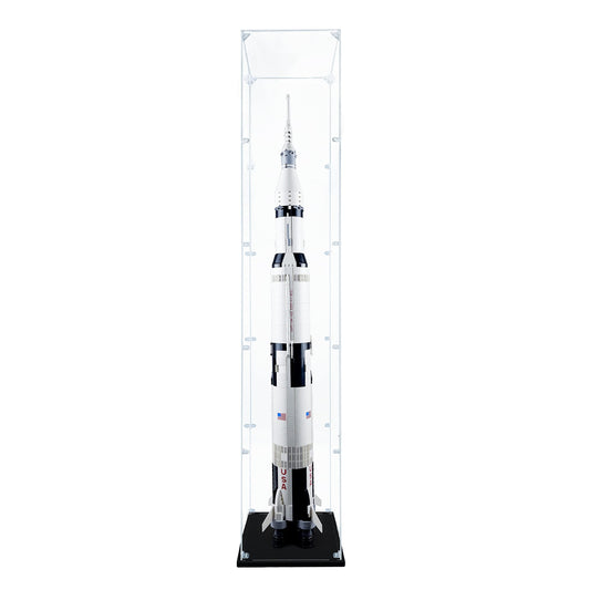Songlection Apollo Saturn V display case front view offers a clear, dust-free showcase
