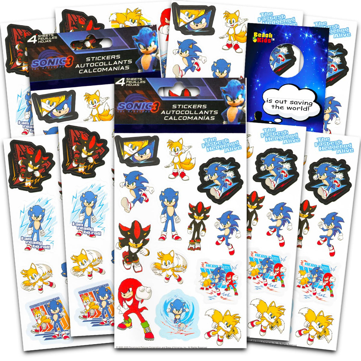 Sonic the Hedgehog deluxe sticker sheets for party favors and crafts.