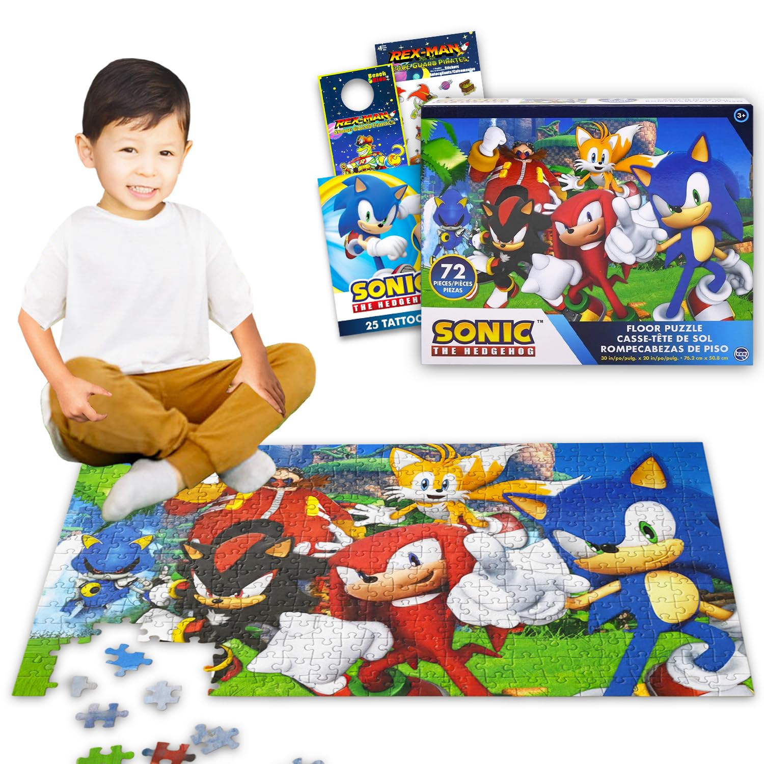 Sonic the Hedgehog floor puzzle, 72 pieces for family play.