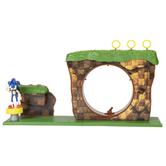 Sonic The Hedgehog Green Hill Zone playset loop action enhances imaginative play for kids.