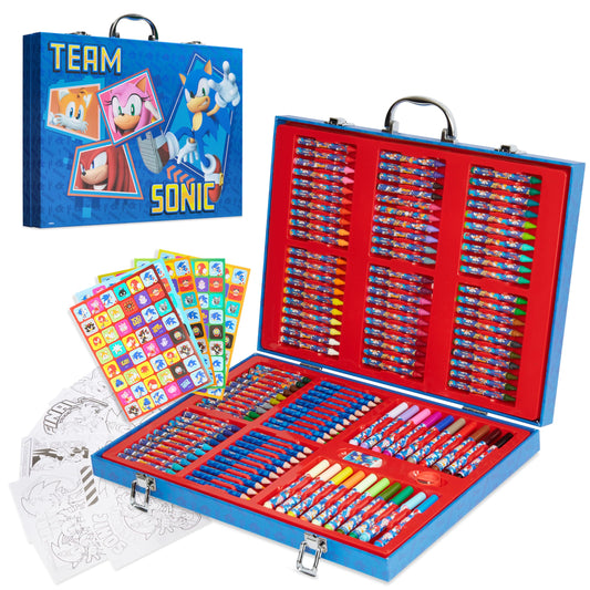 Sonic The Hedgehog art kit carry case keeps supplies organized during travel.