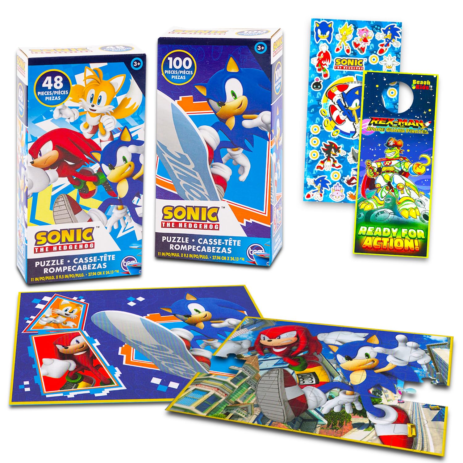Sonic the Hedgehog puzzle bundle with two puzzles and stickers for kids.