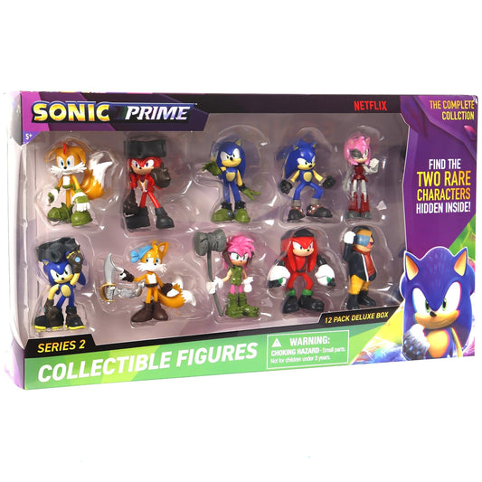 Sonic Prime Deluxe Box V2 12-pack figures with rare hidden figures for display and collection.