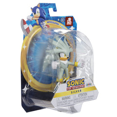 Sonic The Hedgehog 2.5-Inch Silver Action Figure on shelf with companions, collectibility