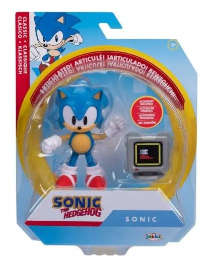 Sonic the Hedgehog Classic Sonic with Monitor posable action figure for display and play
