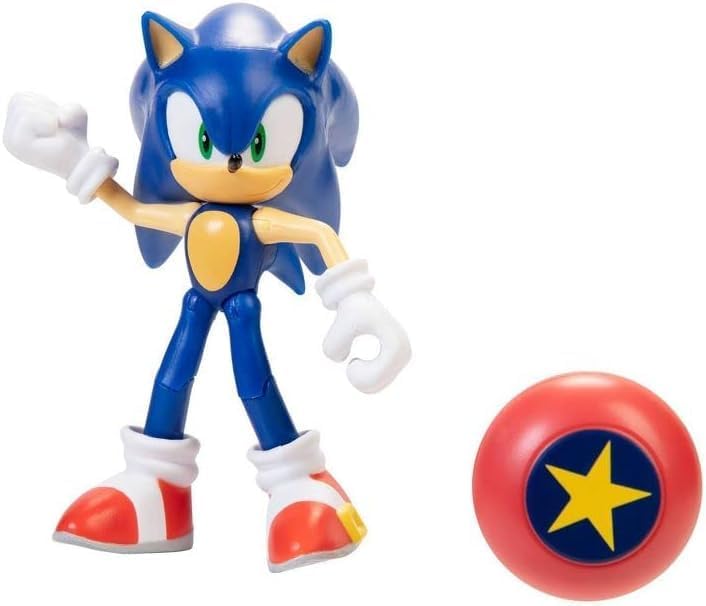 Sonic The Hedgehog 4-inch articulated figure on display ideal for shelf setups and posed scenes.