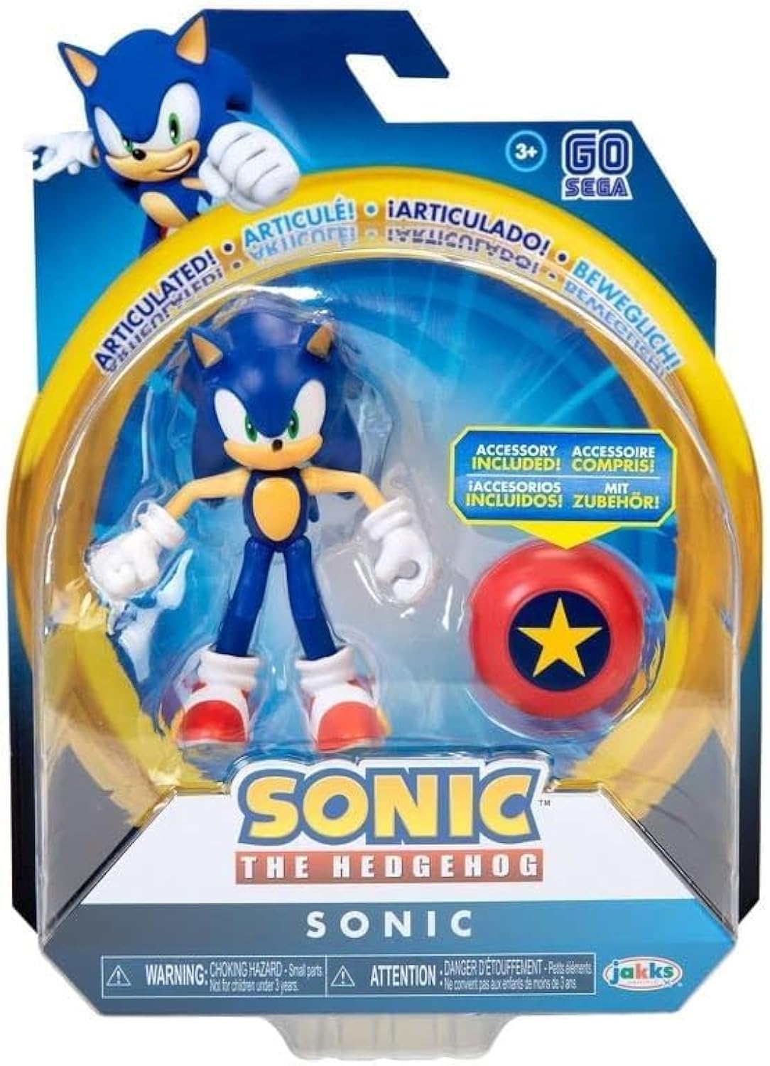 Sonic The Hedgehog 4-inch articulated figure in star spring front pose for dynamic display.