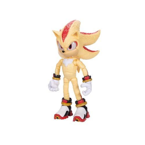 Sonic The Hedgehog Super Sonic figure matches movie colors for authentic shelves.