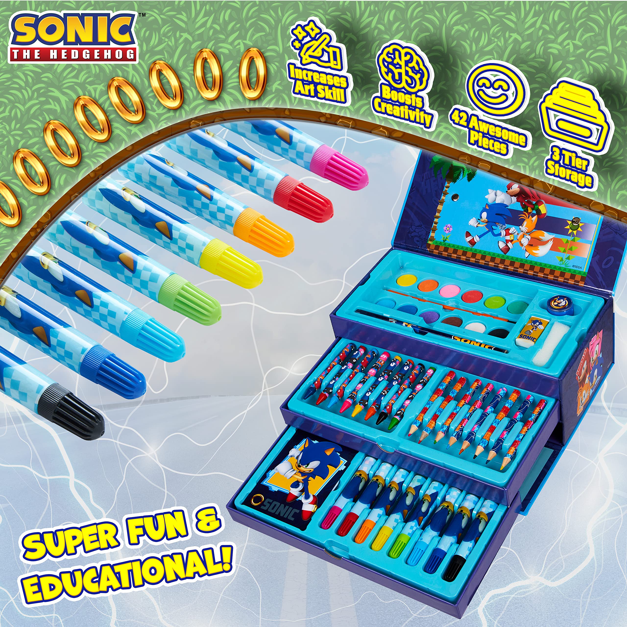 Sonic The Hedgehog crayons provide smooth color coverage for kids.