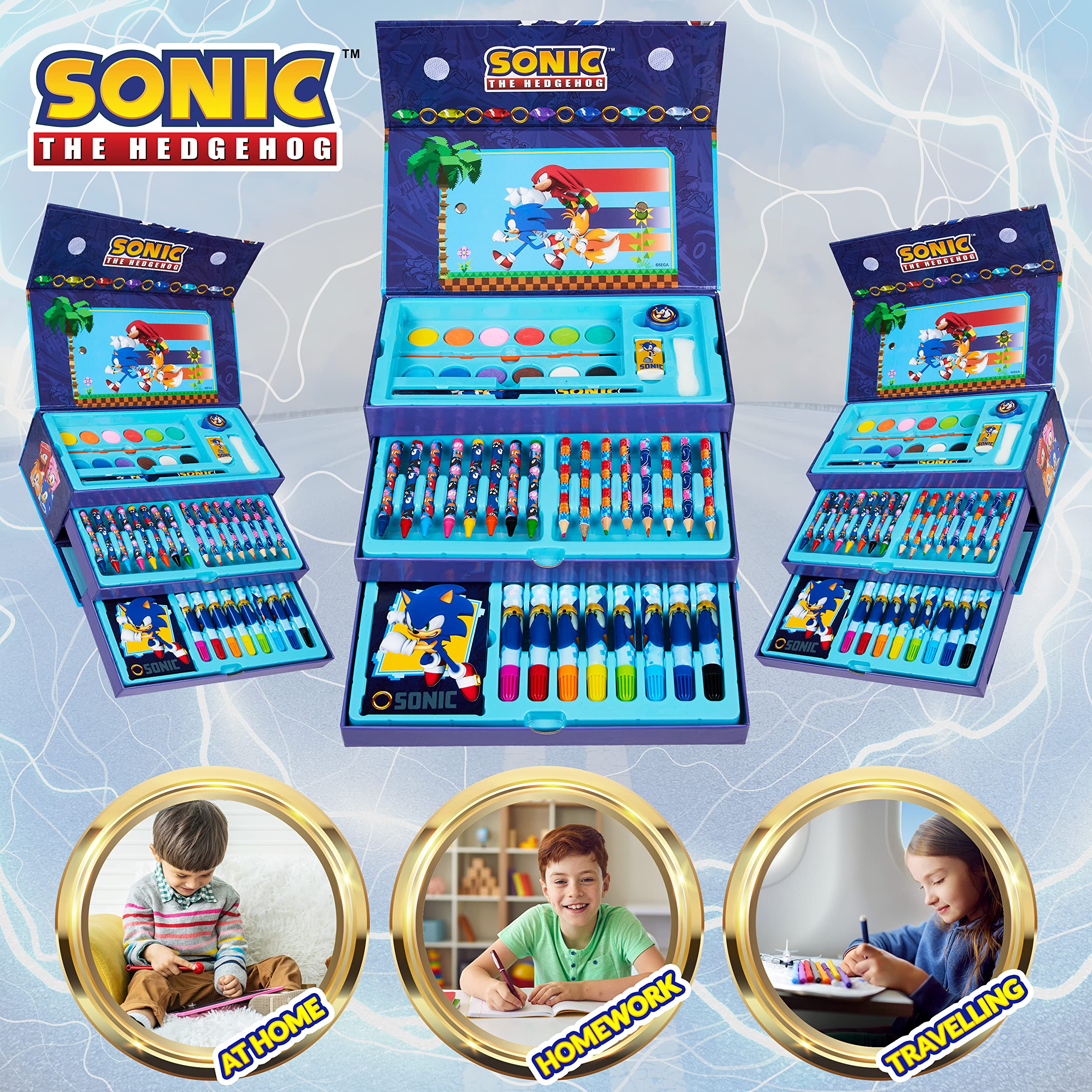 Sonic The Hedgehog eraser helps tidy lines during drawing.