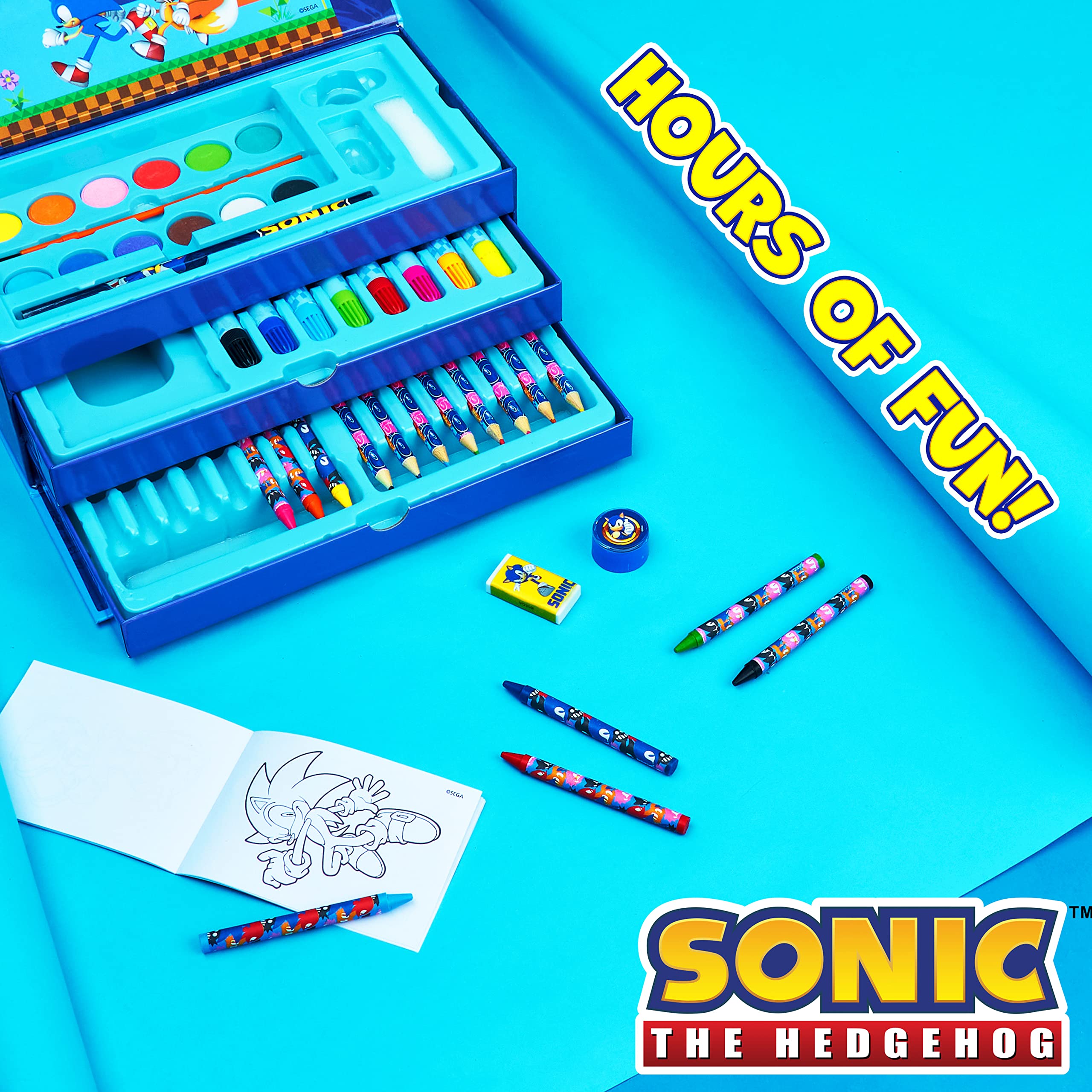 Sonic The Hedgehog palette and paintbrush enable easy color mixing.