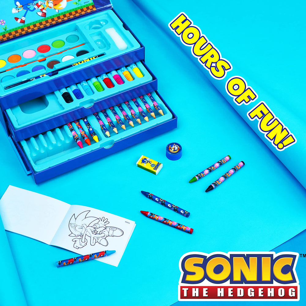 Sonic The Hedgehog palette and paintbrush enable easy color mixing.