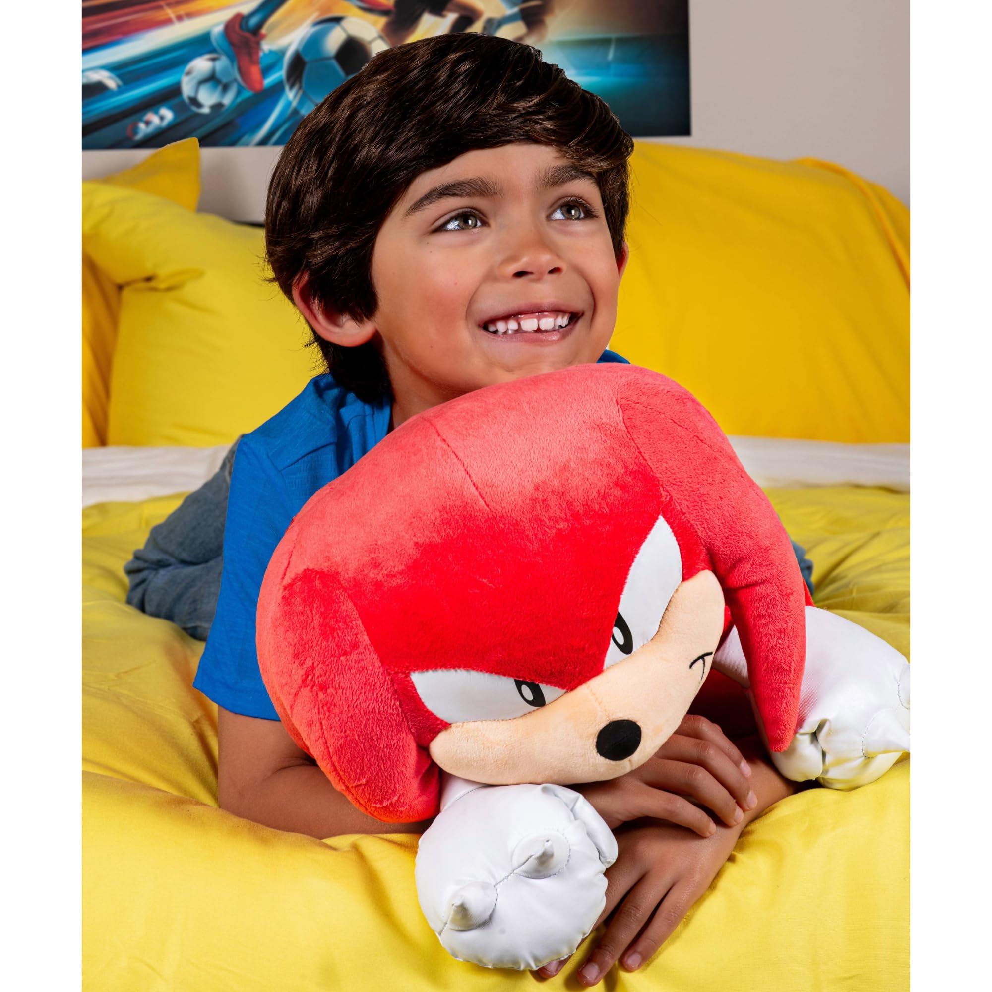 Sonic The Hedgehog Knuckles 18-inch plush ready for unboxing display on shelf