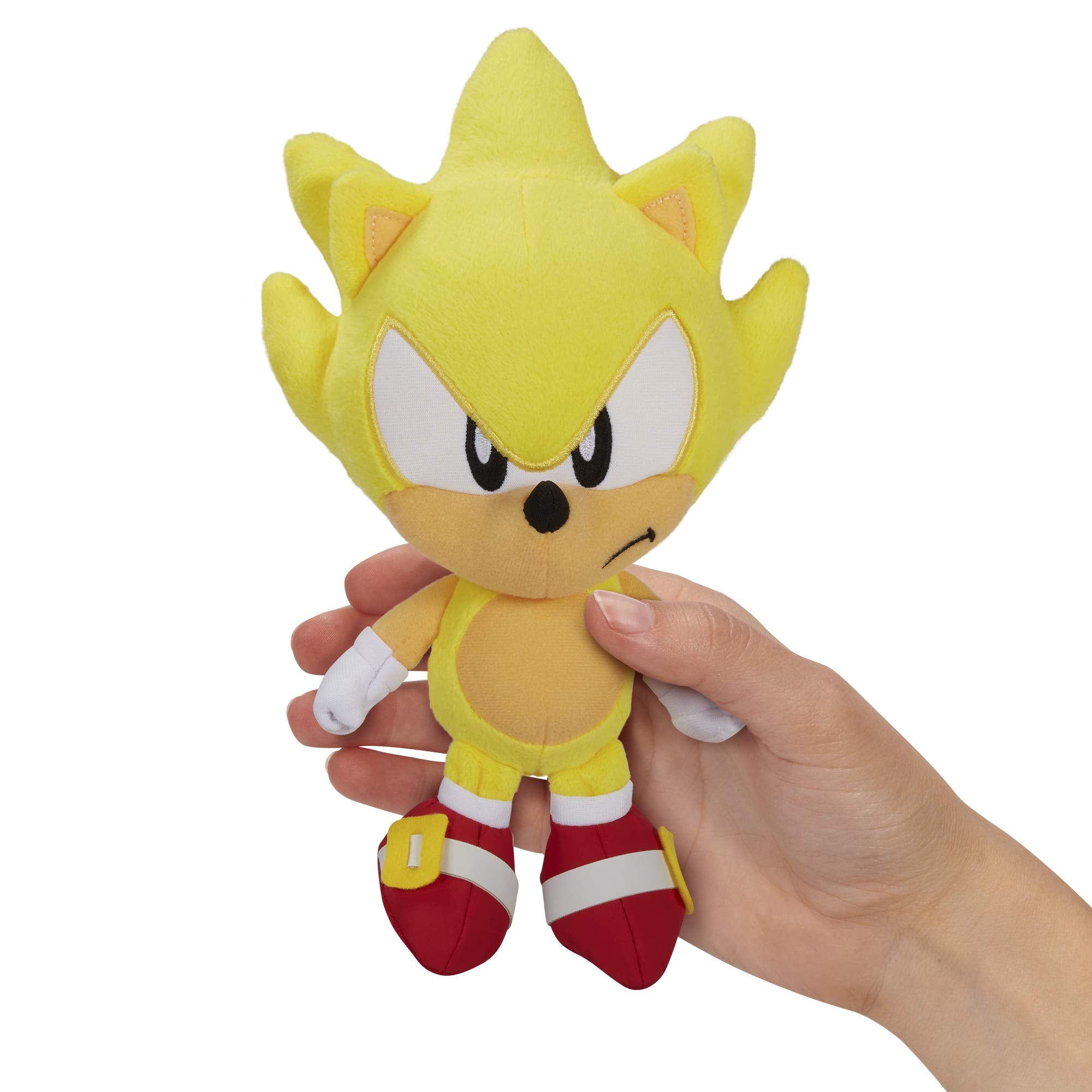 Sonic The Hedgehog Super Sonic 7-Inch plush packaged on shelf for gift-ready display.
